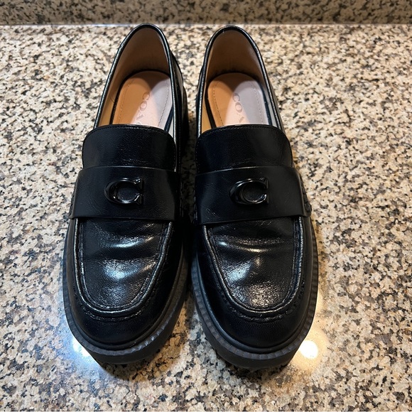 Coach Leah Black Leather Women’s Chunky Loafers - Picture 2 of 5